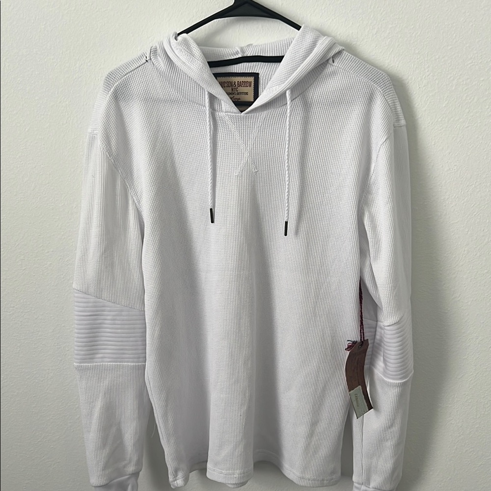 White Pullover Hoodie with Black Drawstrings